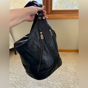 Marino Orlandi Vintage Black Italian Leather Large Sling Purse